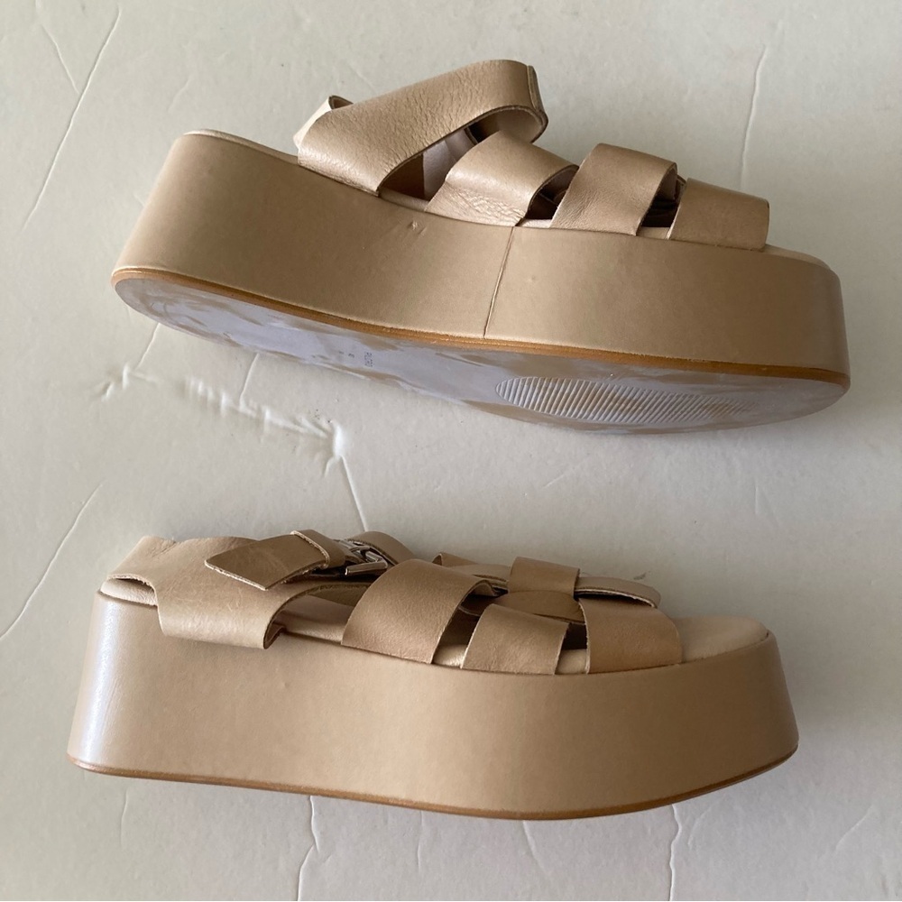 NWOB Pilcro Anthropologie Fisherman Platform Beige Leather Sandals Sz 40 - Picture 4 of 5